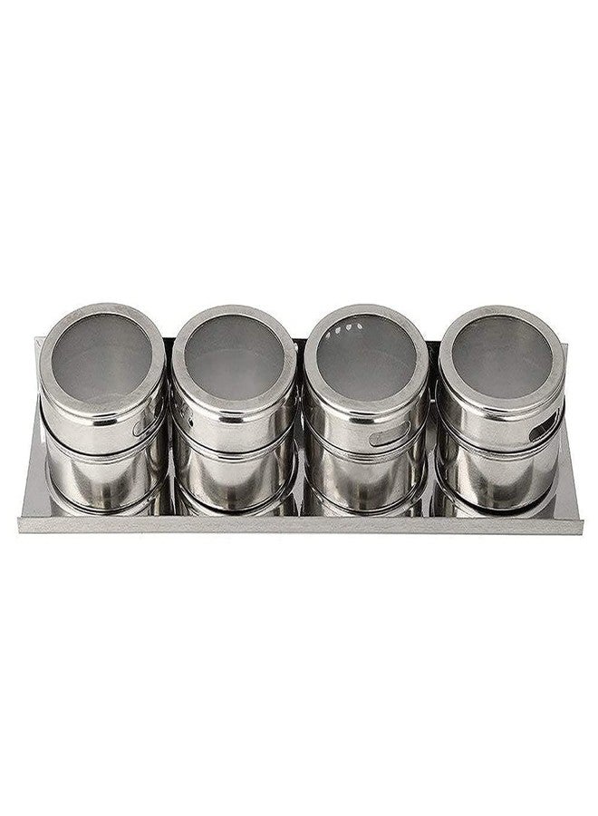Avenn Multipurpose 4 Pieces Stainless Steel Magnetic Spice Rack | Masala Rack Holder Set | Condiment Set | Spice Container | Storage Jar Tins | Magnetic Spice Rack - Image 1